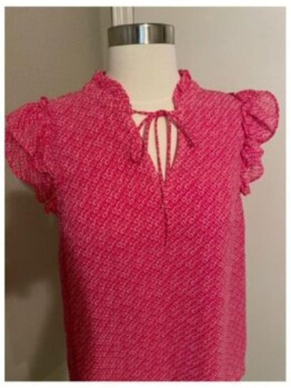J. Crew Pink Ruffled Cap Sleeve Blouse with Tie Front